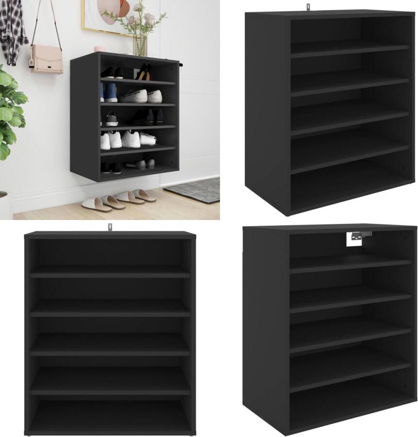 VidaXL Schoenenkast 60x35x70 cm bewerkt hout zwart Schoenenkast Schoenenkasten Schoenenopbergers