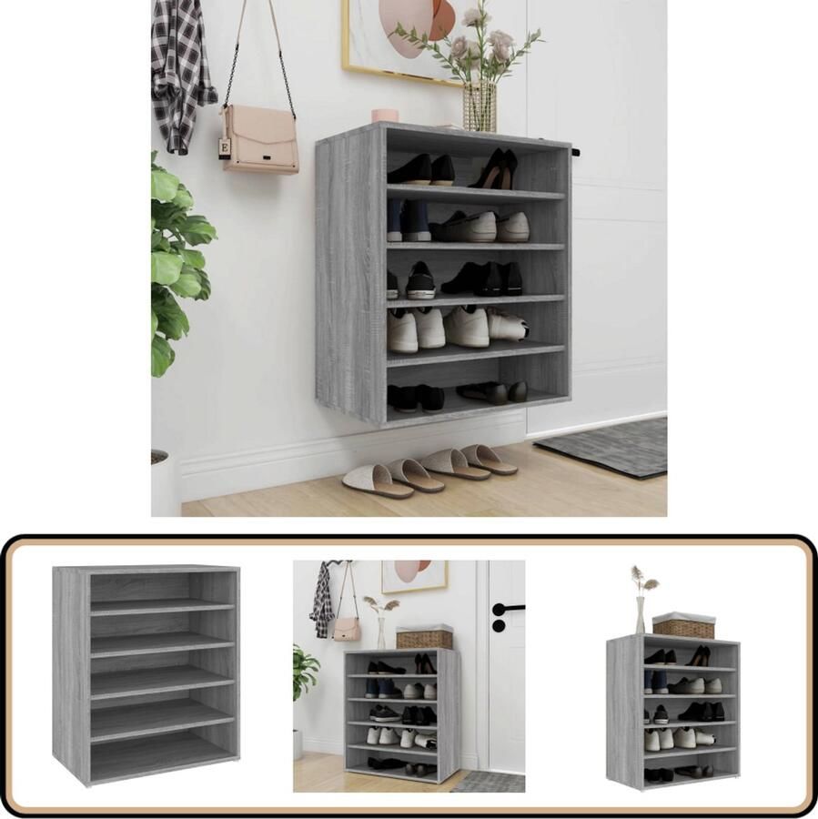VidaXL Schoenenkast 60x35x70 cm Grijs Sonoma Eiken Schoenenkast Schoenen Rek Bergruimte Houten Schoenenkast Grijze Schoenenkast Moderne Schoenenkast Eiken Kleurige Schoenenkast