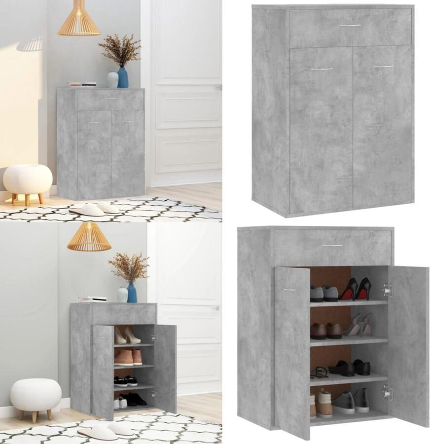 VidaXL Schoenenkast 60x35x84 cm bewerkt hout betongrijs Schoenrek Schoenrekken Schoenenrek Schoenenrekken