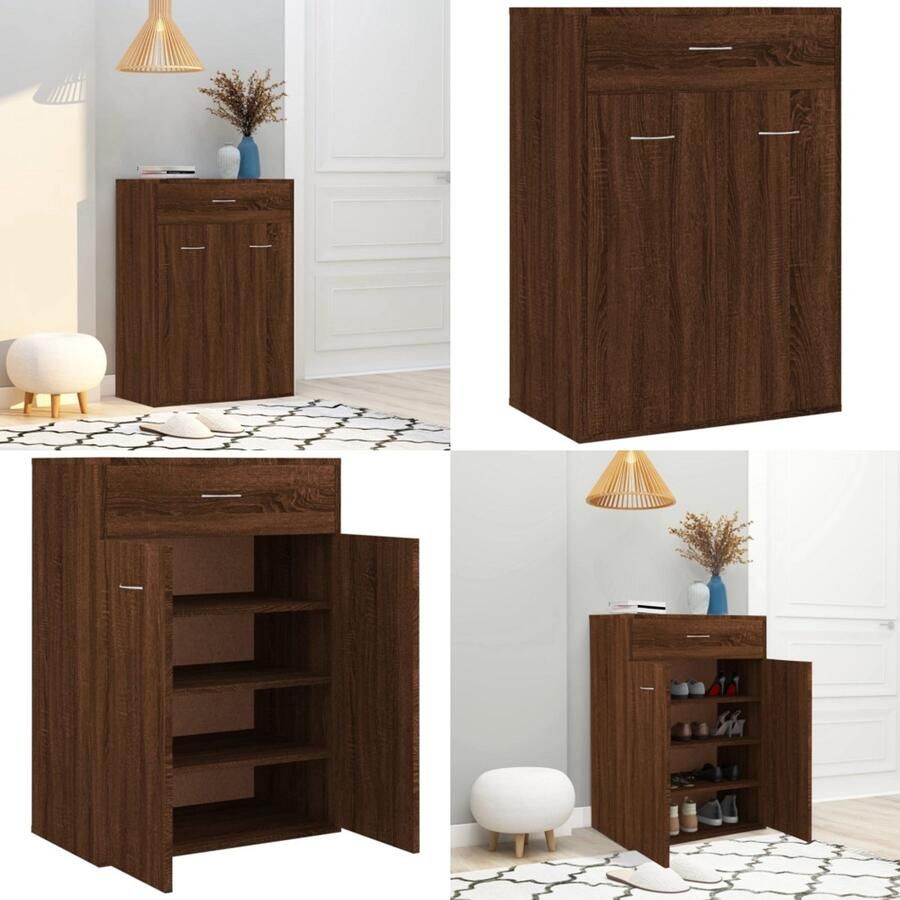 VidaXL Schoenenkast 60x35x84 cm bewerkt hout bruin eikenkleur Schoenenkast Schoenenkasten Schoenenrek Opbergruimte Voor Schoenen