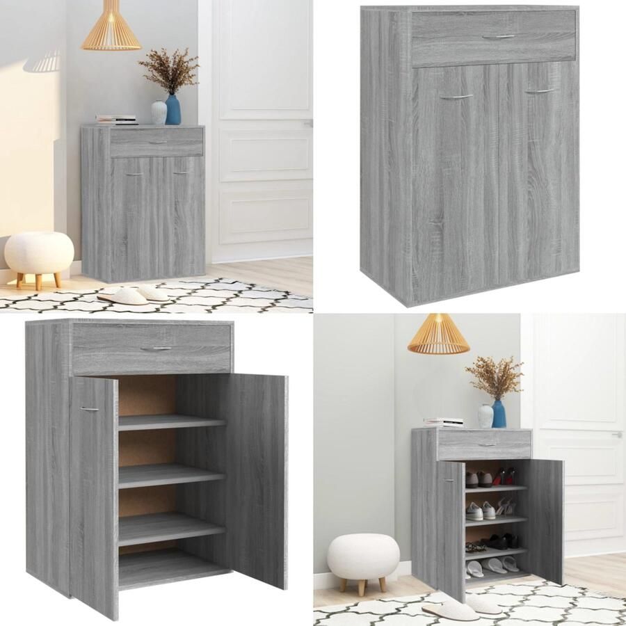 VidaXL Schoenenkast 60x35x84 cm bewerkt hout grijs sonoma Schoenenkast Schoenenkasten Schoenenrek Opbergruimte Voor Schoenen