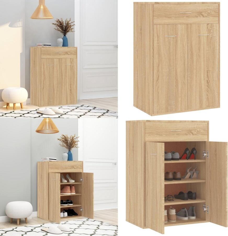 VidaXL Schoenenkast 60x35x84 cm bewerkt hout sonoma eikenkleurig Schoenrek Schoenrekken Schoenenrek Schoenenrekken