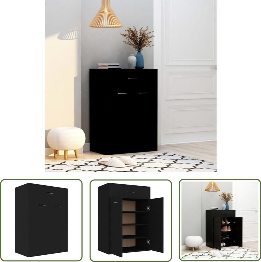 VidaXL Schoenenkast 60x35x84 cm Zwart Bewerkt hout Schoenenkast Schoenenrek Houten Kast Zwarte Kast Bergruimte Entree Organisatie Opslagruimte
