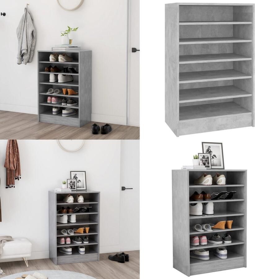 VidaXL Schoenenkast 60x35x92 cm bewerkt hout betongrijs Schoenenkast Schoenenkasten Schoenenopbergers