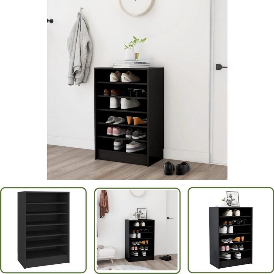 VidaXL Schoenenkast 60x35x92 cm Bewerkt hout Zwart Schoenenkast Schoenenopbergers Houten Schoenenkast Zwarte Schoenenkast Compact Schoenenkast Shoe Rack Shoe Organizer