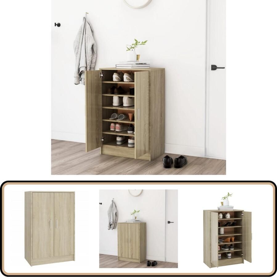 VidaXL Schoenenkast 60x35x92 cm Hout Sonoma eiken Schoenenkast Houten Schoenenkast Schoenenopbergruimte Sonomaplank Bruine Schoenenkast