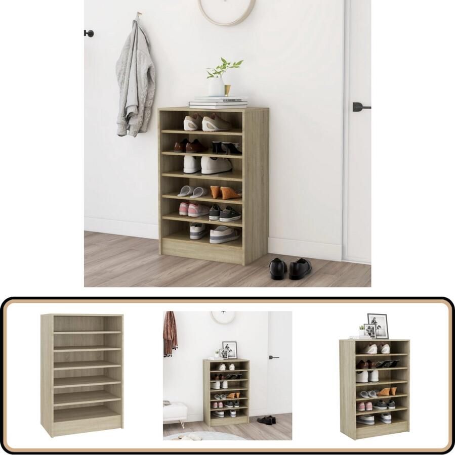 VidaXL Schoenenkast 60x35x92 cm Sonoma eiken Schoenenkast Houten Schoenenkast Schoenenopbergers Eiken Schoenenkast Bruine Schoenenkast