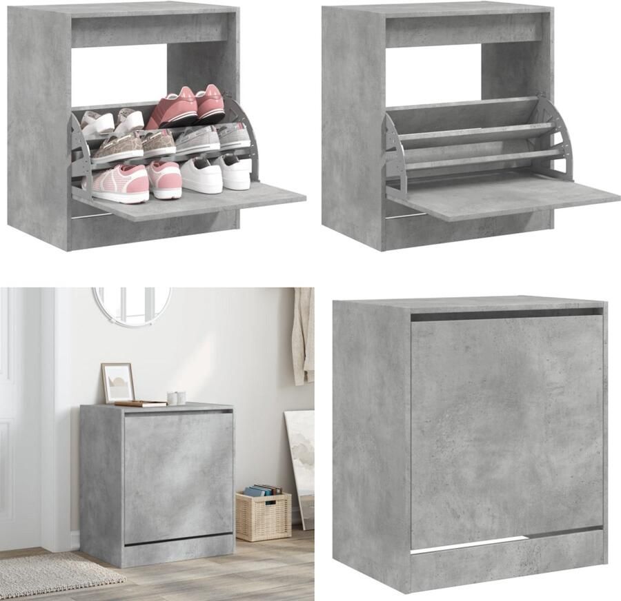 VidaXL Schoenenkast 60x42x69 cm bewerkt hout betongrijs Schoenenrek Schoenenrekken Opbergrek Voor Schoenen Schoenenstellage