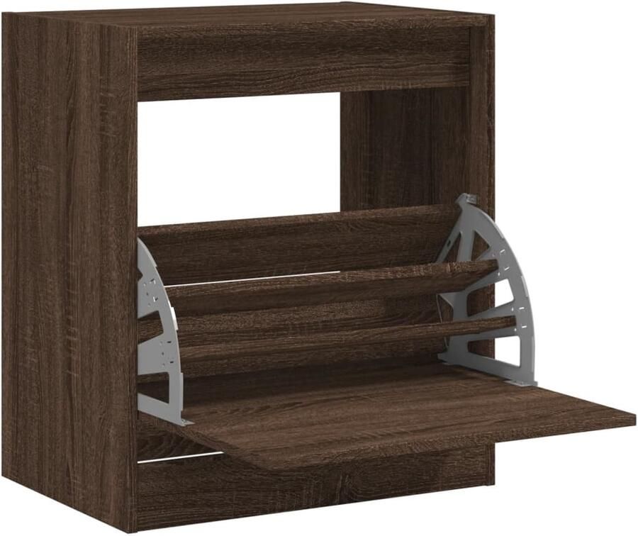 The Living Store Schoenenkast 60x42x69 cm bewerkt hout bruin eikenkleur Schoenenrek Schoenenrekken Opbergrek Voor Schoenen Schoenenstellage - Foto 2