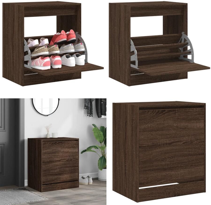 VidaXL Schoenenkast 60x42x69 cm bewerkt hout bruin eikenkleur Schoenenrek Schoenenrekken Opbergrek Voor Schoenen Schoenenstellage