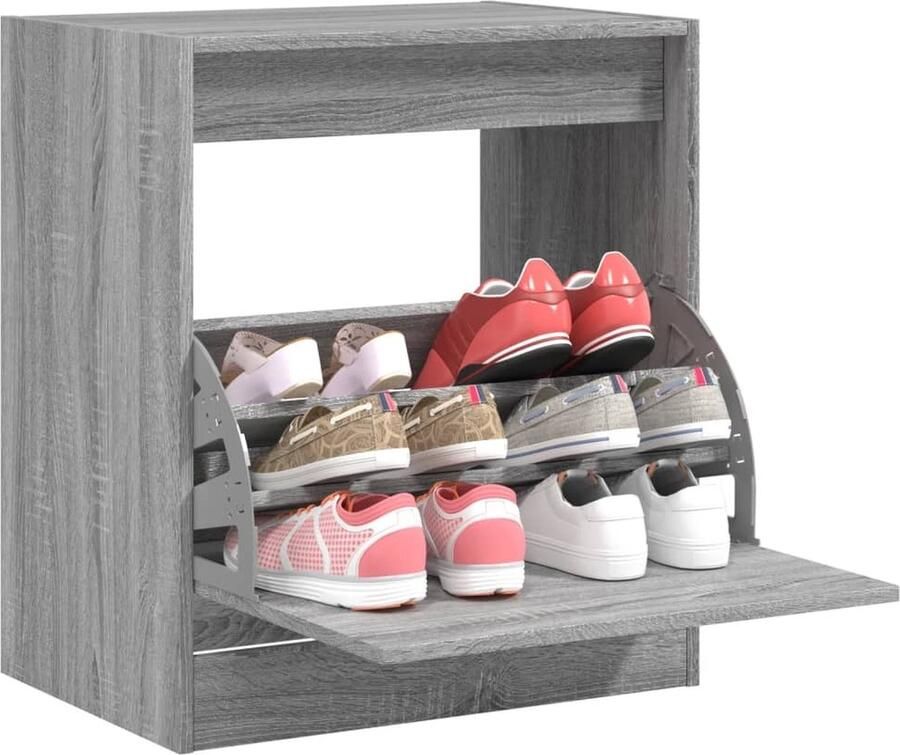 VidaXL Schoenenkast 60x42x69 cm bewerkt hout grijs sonoma eikenkleurig - Foto 2