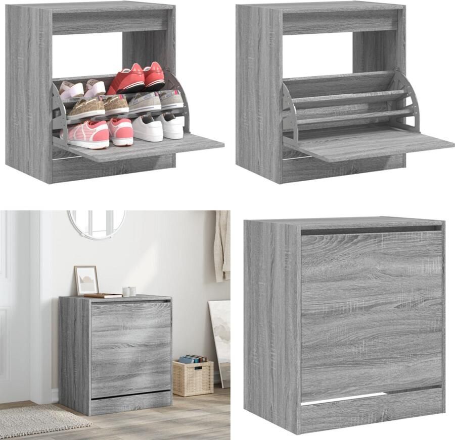 VidaXL Schoenenkast 60x42x69 cm bewerkt hout grijs sonoma eikenkleurig Schoenenkast Schoenenkasten Schoenenrek Schoenen Kast