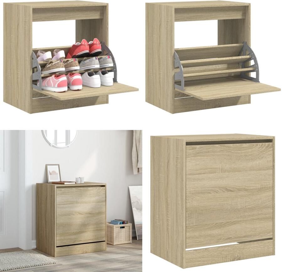 VidaXL Schoenenkast 60x42x69 cm bewerkt hout sonoma eikenkleurig Schoenenrek Schoenenrekken Opbergrek Voor Schoenen Schoenenstellage