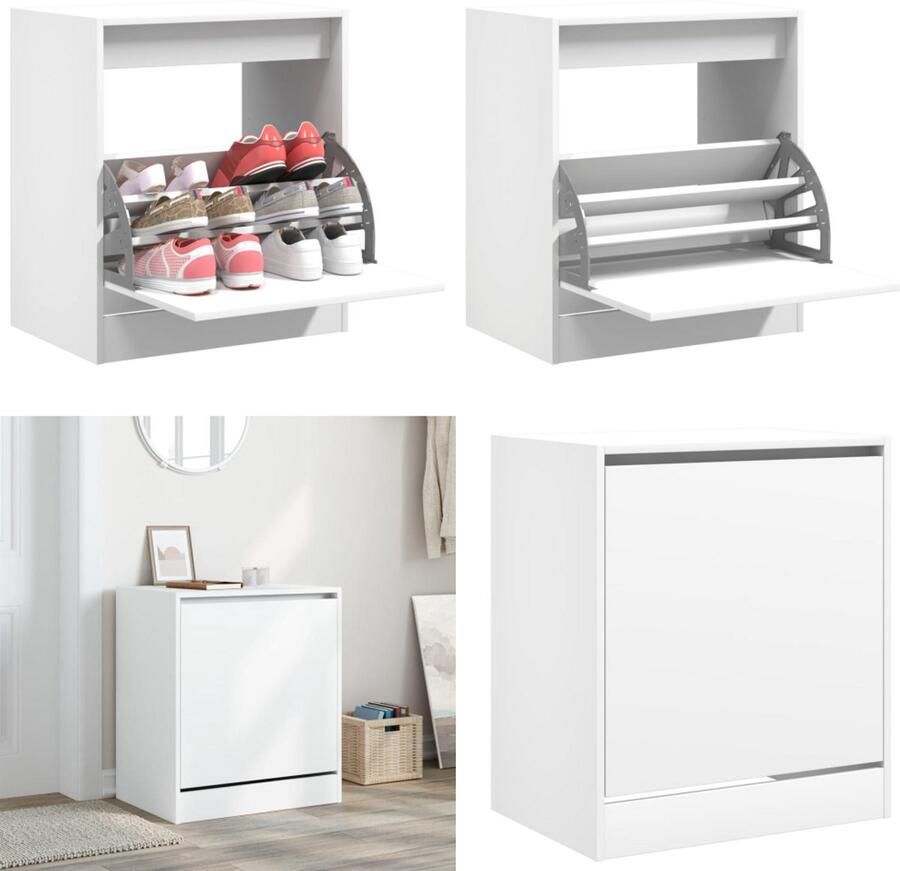 VidaXL Schoenenkast 60x42x69 cm bewerkt hout wit Schoenenrek Schoenenrekken Opbergrek Voor Schoenen Schoenenstellage