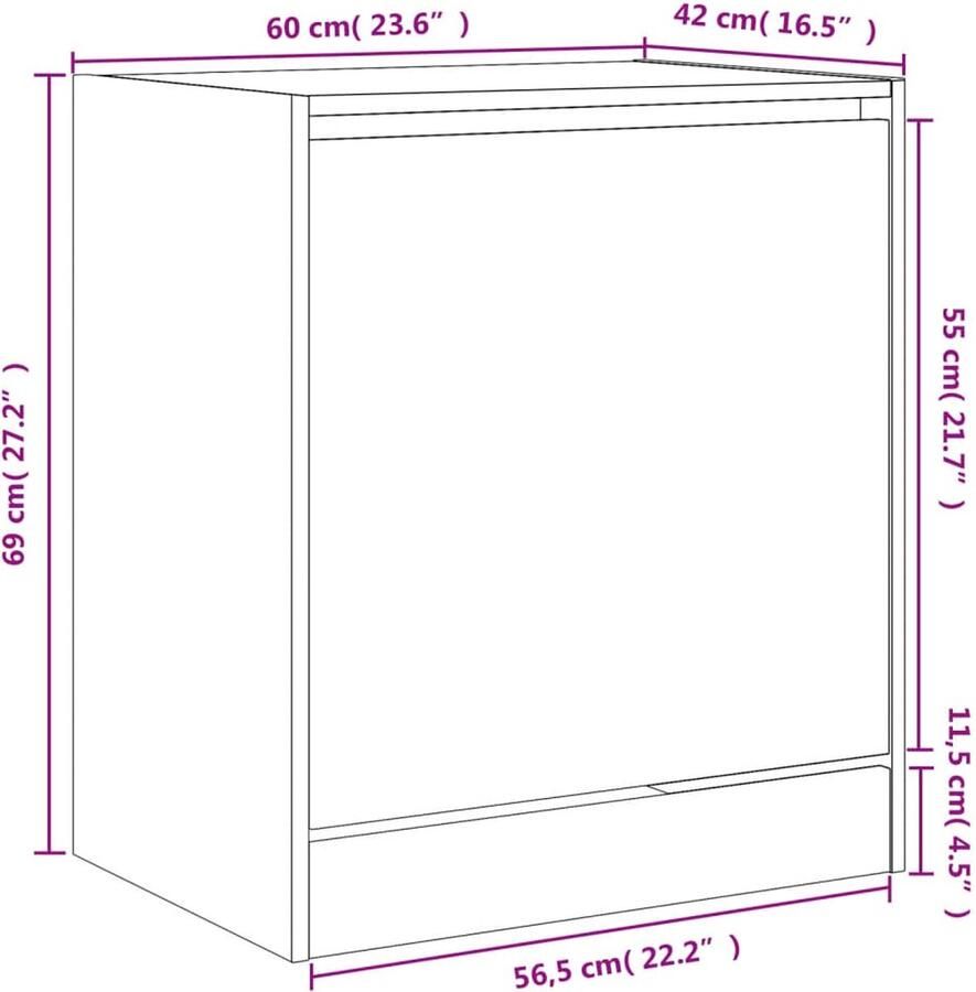 VidaXL Schoenenkast 60x42x69 cm bewerkt hout zwart - Foto 2
