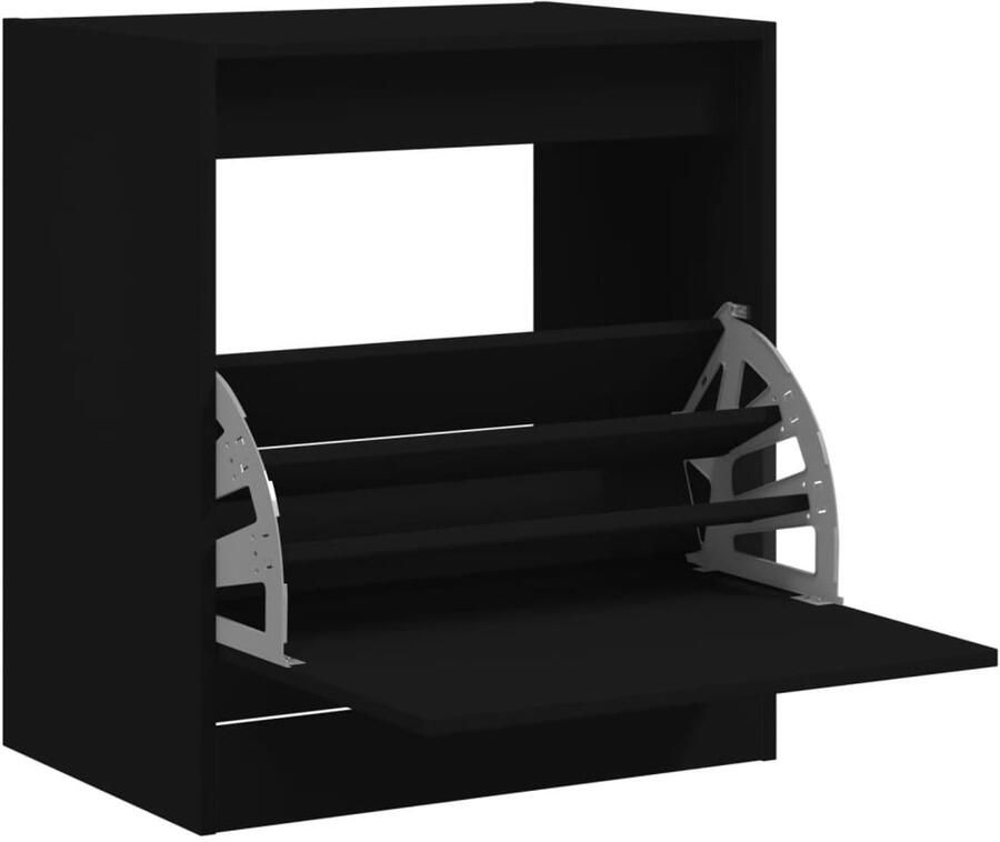 The Living Store Schoenenkast 60x42x69 cm bewerkt hout zwart Schoenenkast Compact Design Schoenenopbergers Houten Schoenenkast Zwarte Schoenenkast - Foto 2