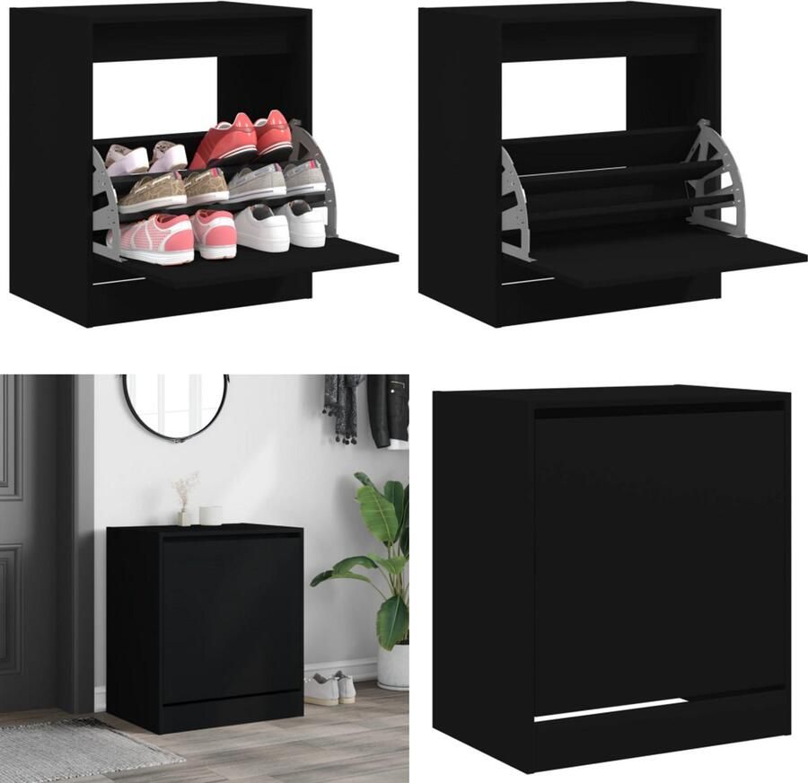 VidaXL Schoenenkast 60x42x69 cm bewerkt hout zwart Schoenenrek Schoenenrekken Opbergrek Voor Schoenen Schoenenstellage