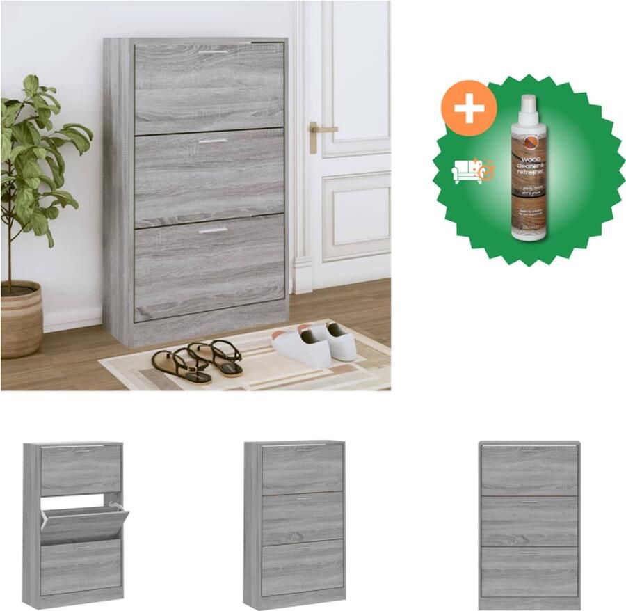 VidaXL Schoenenkast 63x24x103 cm bewerkt hout grijs sonoma Schoenenkast Inclusief Houtreiniger en verfrisser