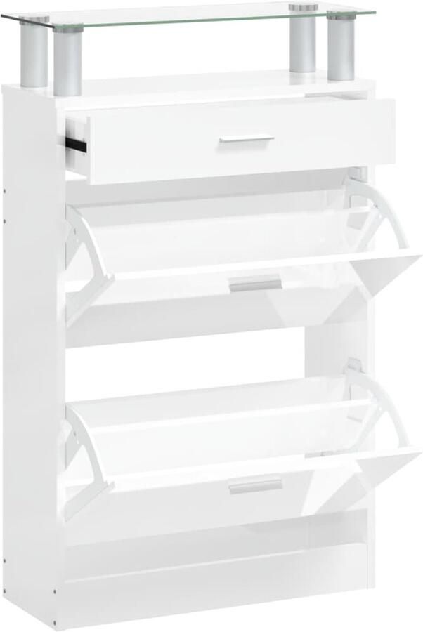 VidaXL Schoenenkast 63x24x104 cm bewerkt hout hoogglans wit