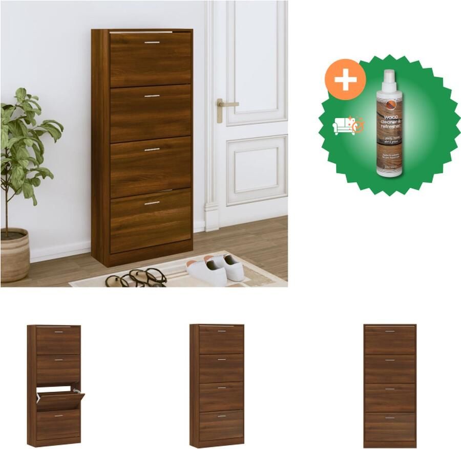 VidaXL Schoenenkast 63x24x147 cm bewerkt hout bruineikenkleurig Schoenenkast Inclusief Houtreiniger en verfrisser