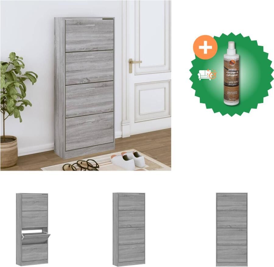 VidaXL Schoenenkast 63x24x147 cm bewerkt hout grijs sonoma Schoenenkast Inclusief Houtreiniger en verfrisser