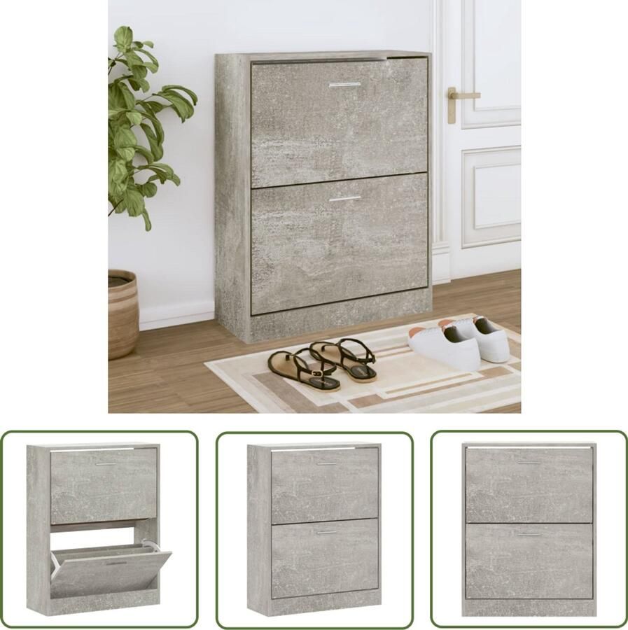 VidaXL Schoenenkast 63x24x81 cm Bewerkt hout Grijs Schoenenkast Schoenen Rek Bergruimte Kastje Entreemeubilair Houten Kast Grijze Kast