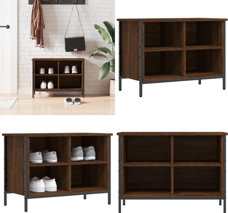 VidaXL Schoenenkast 69x35x50 cm bewerkt hout bruineikenkleurig Schoenenkast Schoenenkasten Opbergkast Kast