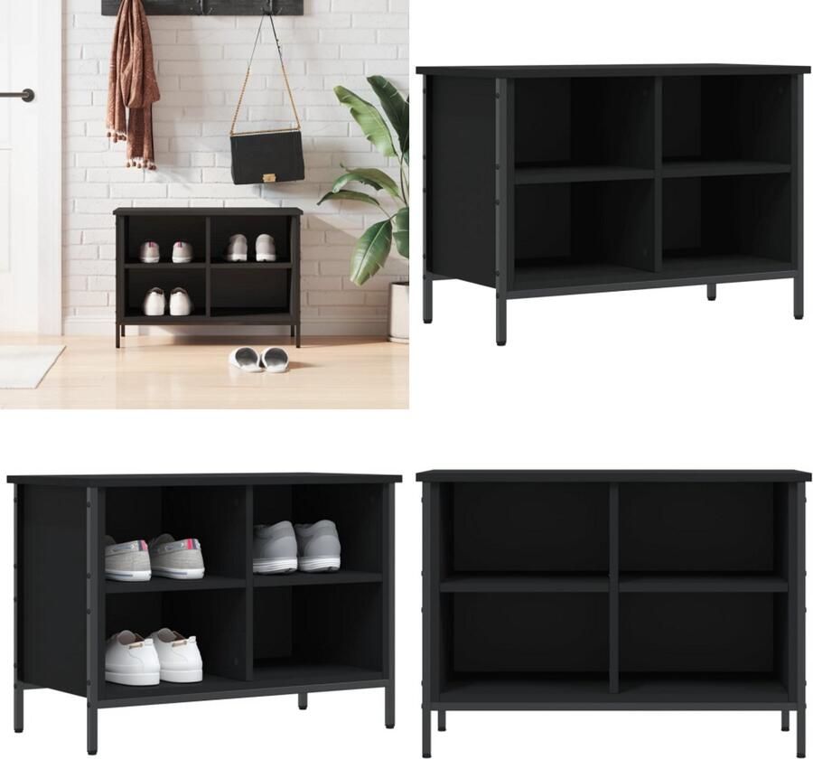 VidaXL Schoenenkast 69x35x50 cm bewerkt hout zwart Schoenenkast Schoenenkasten Opbergkast Kast