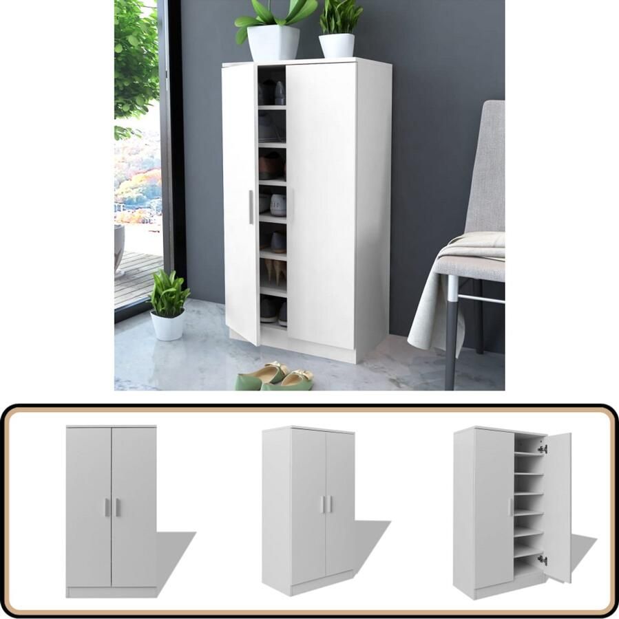 VidaXL Schoenenkast 7 schappen Wit 108 cm hoog Inklapbare Tafel Wandtafel Keuken Tafel Laptop Tafel Kinderbureau Ruimtebesparend Meubilair Witte Tafel Houten Tafel Spaanplaat Tafel