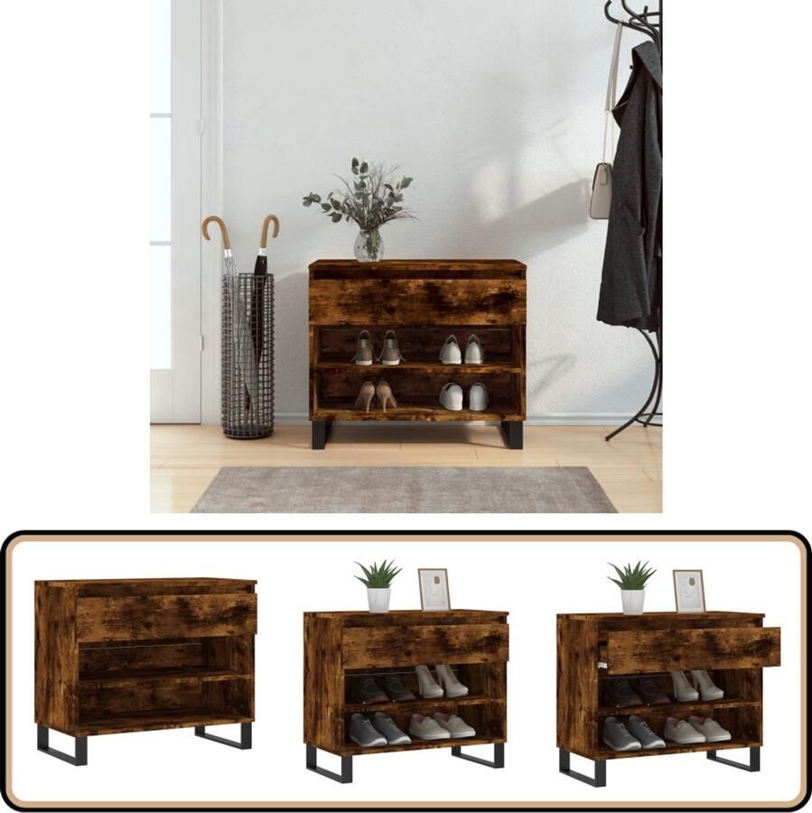 VidaXL Schoenenkast 70x36x60 cm Gerookt Eiken Schoenenkast Houten Schoenenkast Bruine Schoenenkast Schoenenrek Bergruimte Opbergvak Entree Organisatie Woonkamer Accessoires
