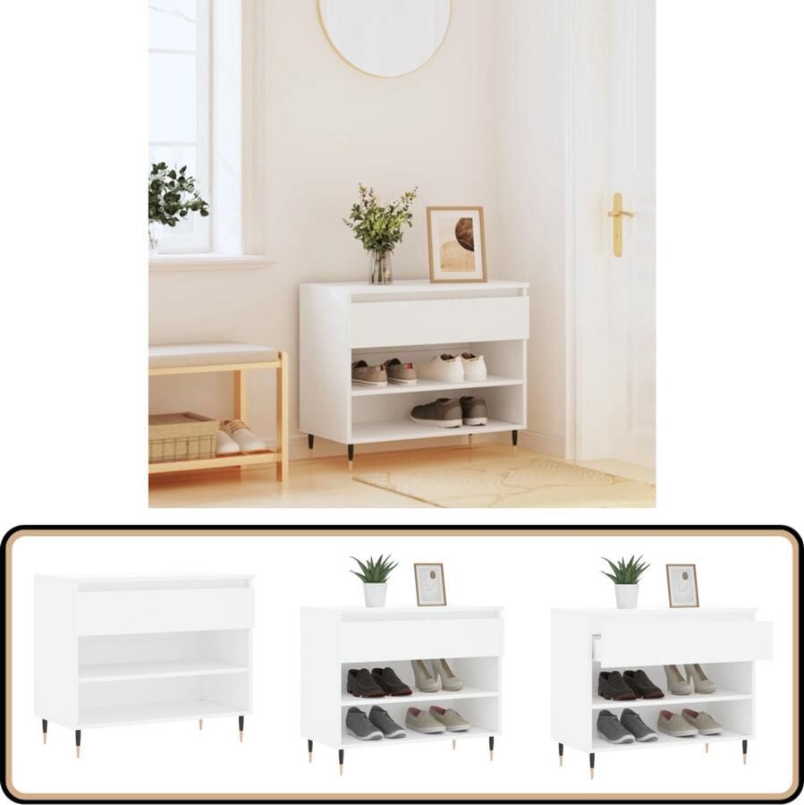 VidaXL Schoenenkast 70x36x60 cm Wit Hout & Metaal Schoenenkast Houten Schoenenkast Wit Schoenenkast Opslag Schoenen Organisatie Schoenen Entree Kast Garderobe Schoenuitleg