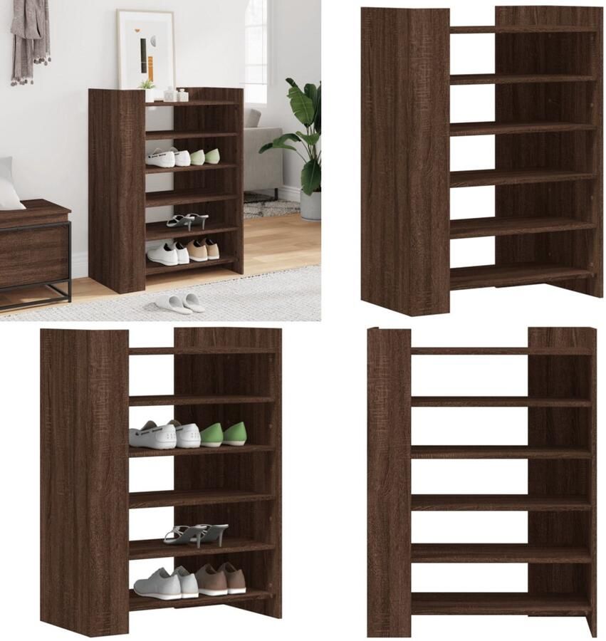 VidaXL Schoenenkast 74 5x37 5x100 cm bewerkt hout bruin eikenkleurig Schoenenkast Schoenenkasten Schoenen Kast Schoenen Rek