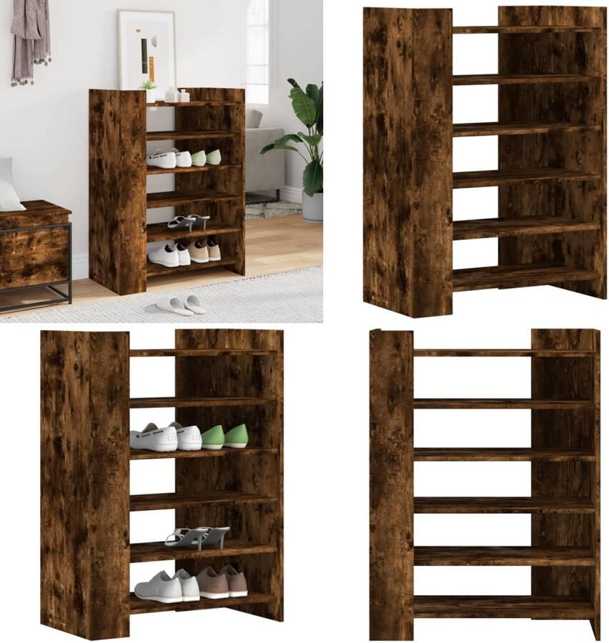 VidaXL Schoenenkast 74 5x37 5x100 cm bewerkt hout gerookt eikenkleurig Schoenenkast Schoenenkasten Schoenen Kast Schoenen Rek