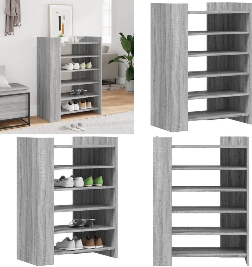 VidaXL Schoenenkast 74 5x37 5x100 cm bewerkt hout grijs sonoma eiken Schoenenkast Schoenenkasten Schoenen Kast Schoenen Rek