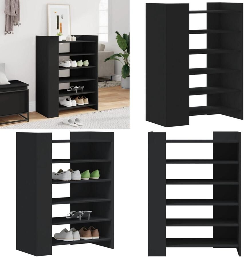 VidaXL Schoenenkast 74 5x37 5x100 cm bewerkt hout zwart Schoenenkast Schoenenkasten Schoenen Kast Schoenen Rek