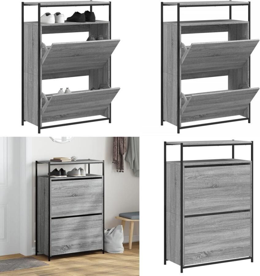 VidaXL Schoenenrek Schoenenrekken Opbergrek Voor Schoenen Schoenenstellage Schoenenkast 75x34x112 cm bewerkt hout grijs sonoma eikenkleur