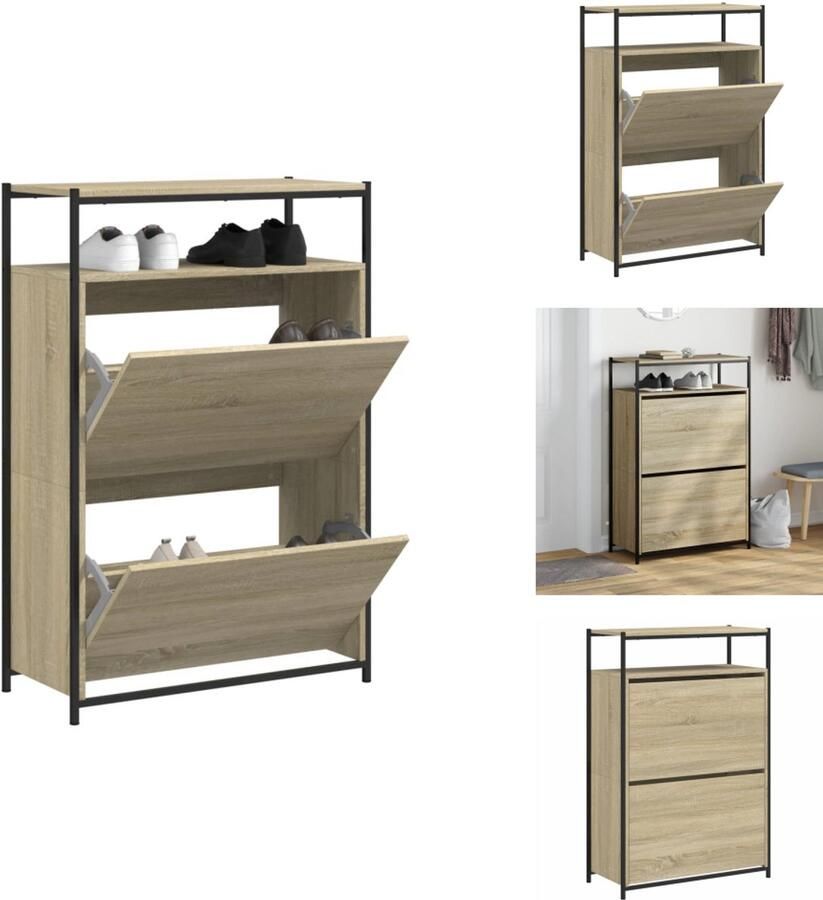 VidaXL Schoenenrek Schoenenrekken Opbergrek Voor Schoenen Schoenenstellage Schoenenkast 75x34x112 cm bewerkt hout sonoma eikenkleurig