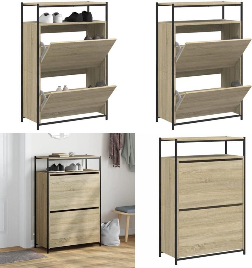 VidaXL Schoenenkast 75x34x112 cm bewerkt hout sonoma eikenkleurig Schoenenrek Schoenenrekken Opbergrek Voor Schoenen Schoenenstellage