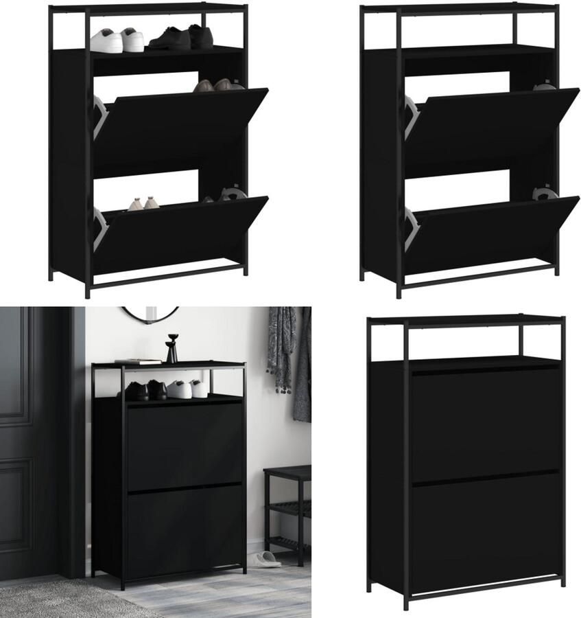 VidaXL Schoenenkast 75x34x112 cm bewerkt hout zwart Schoenenrek Schoenenrekken Opbergrek Voor Schoenen Schoenenstellage