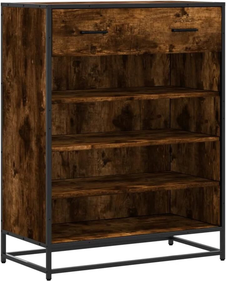 VidaXL Schoenenkast 75x38x97 5 cm bewerkt hout en metaal gerookt eiken