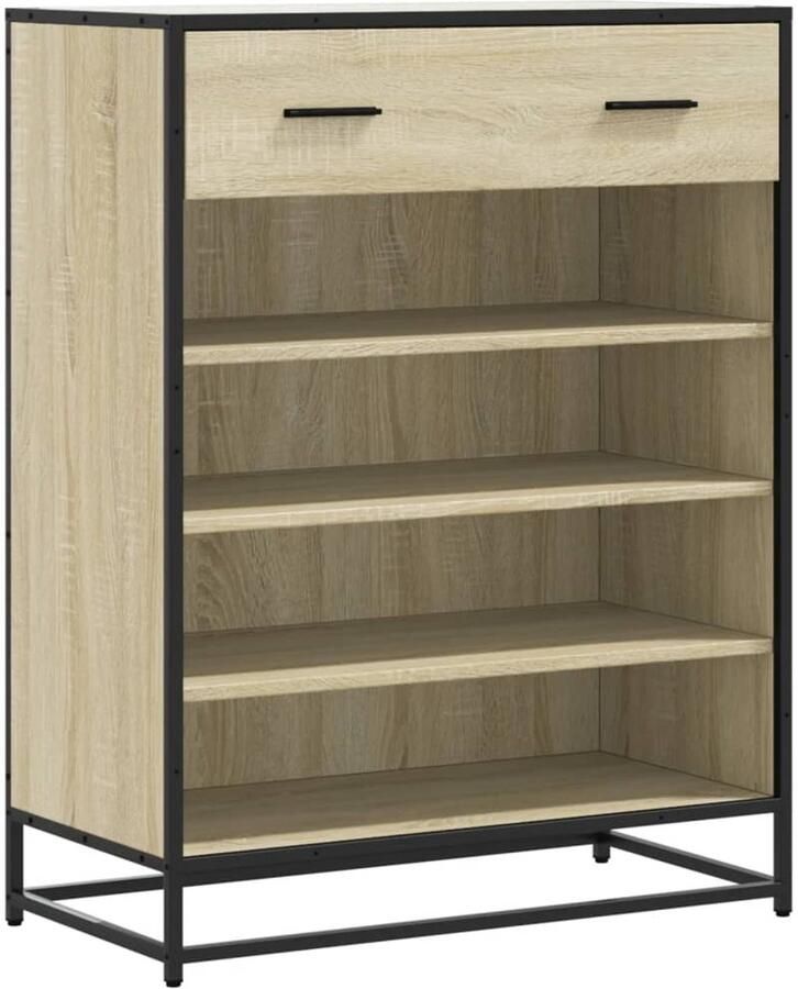 VidaXL Schoenenkast 75x38x97 5 cm bewerkt hout en metaal sonoma eiken