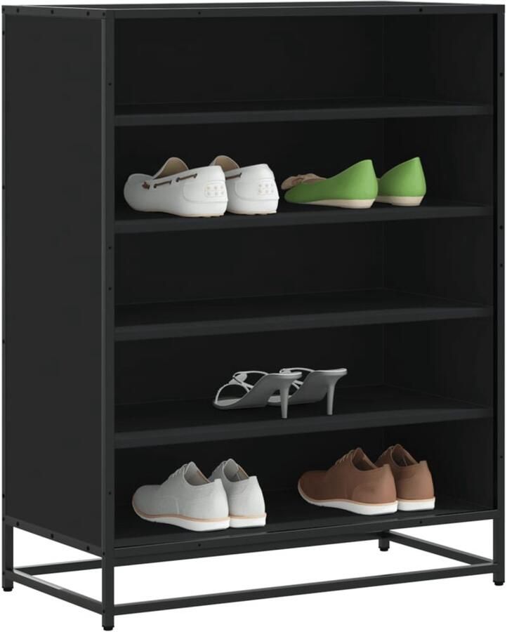 VidaXL Schoenenkast 75x38x97 5 cm bewerkt hout en metaal zwart