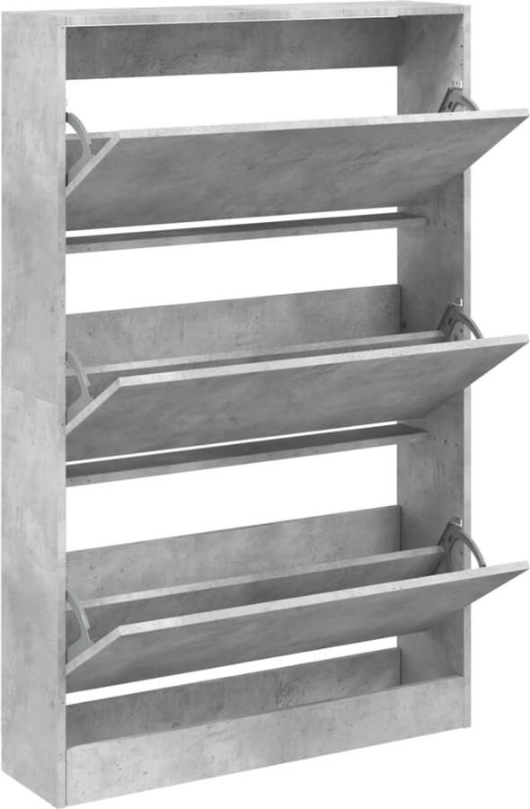The Living Store Schoenenkast 80x21x125 5 cm bewerkt hout betongrijs Schoenenkast Schoenenopbergkast Houten Schoenenkast Grijze Schoenenkast Compact Design - Foto 2