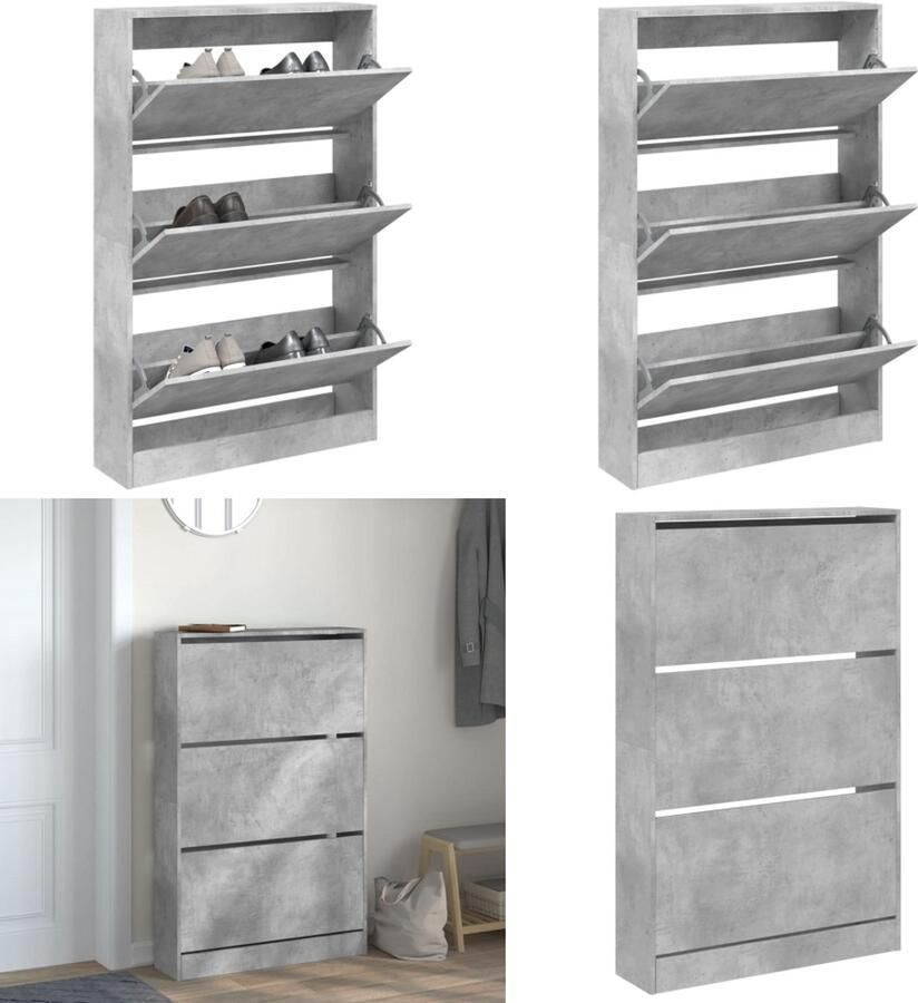 VidaXL Schoenenkast 80x21x125 5 cm bewerkt hout betongrijs Schoenenkast Schoenenkasten Schoenenrek Schoenen Kast