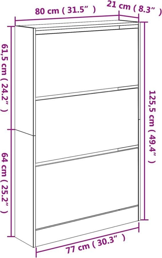 VidaXL Schoenenkast 80x21x125 5 cm bewerkt hout gerookt eikenkleurig - Foto 2