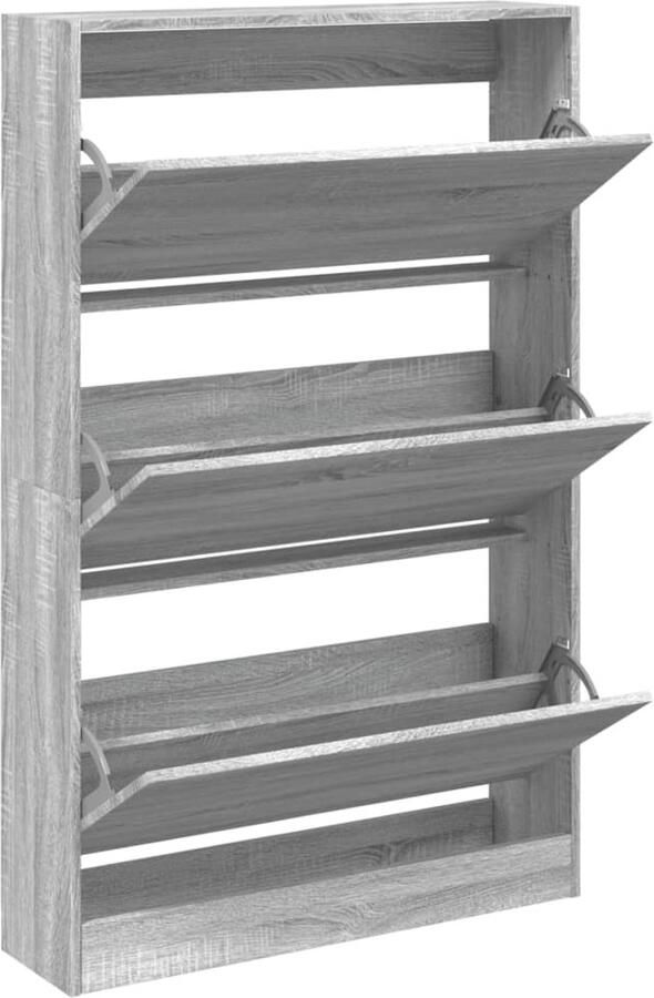 The Living Store Schoenenkast 80x21x125 5 cm bewerkt hout grijs sonoma eiken Schoenenkast Schoenenopbergkast Compact Design Grijze Schoenenkast Houten Schoenenkast - Foto 2