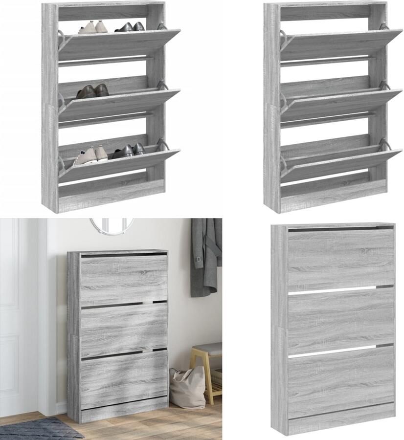 VidaXL Schoenenkast 80x21x125 5 cm bewerkt hout grijs sonoma eiken Schoenenrek Schoenenrekken Opbergrek Voor Schoenen Schoenenstellage