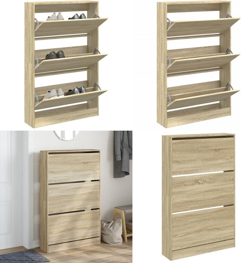 VidaXL Schoenenkast 80x21x125 5 cm bewerkt hout sonoma eikenkleurig Schoenenrek Schoenenrekken Opbergrek Voor Schoenen Schoenenstellage