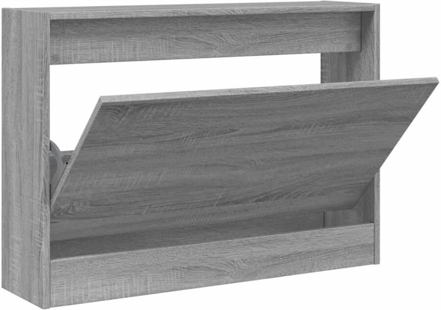 The Living Store Schoenenkast 80x21x57 cm bewerkt hout grijs sonoma eikenkleur Schoenenkast Schoenenopbergkast Grijze Kast Houten Kast Compact Kastje - Foto 2
