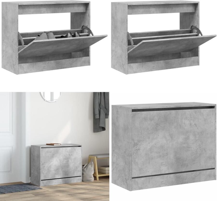 VidaXL Schoenenkast 80x34x63 cm bewerkt hout betongrijs Schoenenrek Schoenenrekken Opbergrek Voor Schoenen Schoenenstellage
